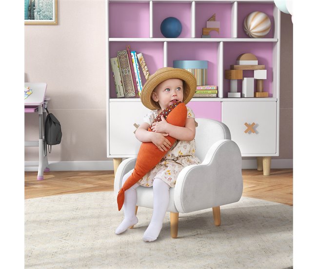 Conforama ZONEKIZ Sillón Para Niños Sillón Infantil Diseño De Nube Con Tacto Súper Suave Y 4 Patas Para Niños De 1 5-5 Años Carga 40 Kg 46x51x55 Cm Blanco