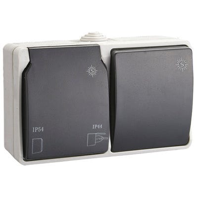 Bricomart SCHUKO + CONMUTADOR SUPERFICIE IP54