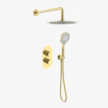 Bricomart CONJUNTO DE DUCHA EMPOTRADO TERMOSTATICO RONDO PVD ORO