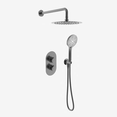 Bricomart CONJUNTO DE DUCHA TERMOSTATICO EMPOTRADO RONDO PVD METAL GUN