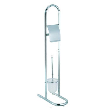 Bricomart ESCOBILLERO DE BAÑO PIE + PORTARROLLOS CROMADO
