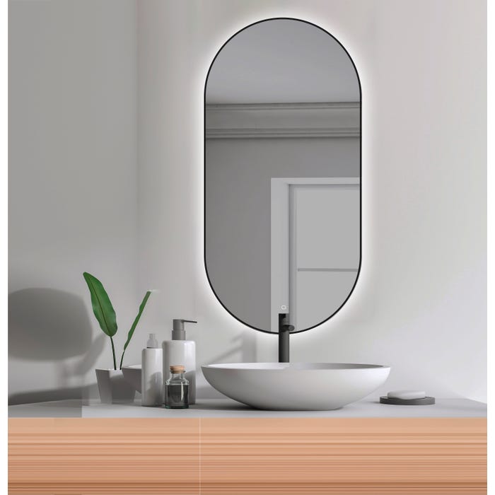 Bricomart ESPEJO DE BAÑO CON LUZ LED EMMA 45X90CM NEGRO