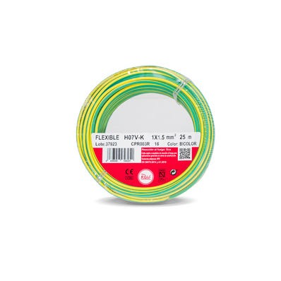 Bricomart HILO FLEXIBLE H07V-K 1 5mm2 VERDE/AMARILLO 25M