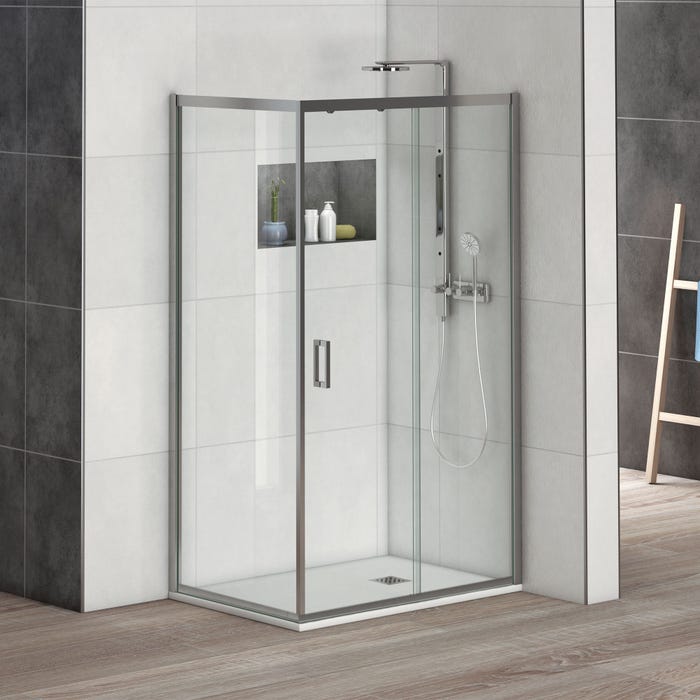 Bricomart MAMPARA DE DUCHA FRONTAL CORREDERA DENVER PRO 90CM CROMO