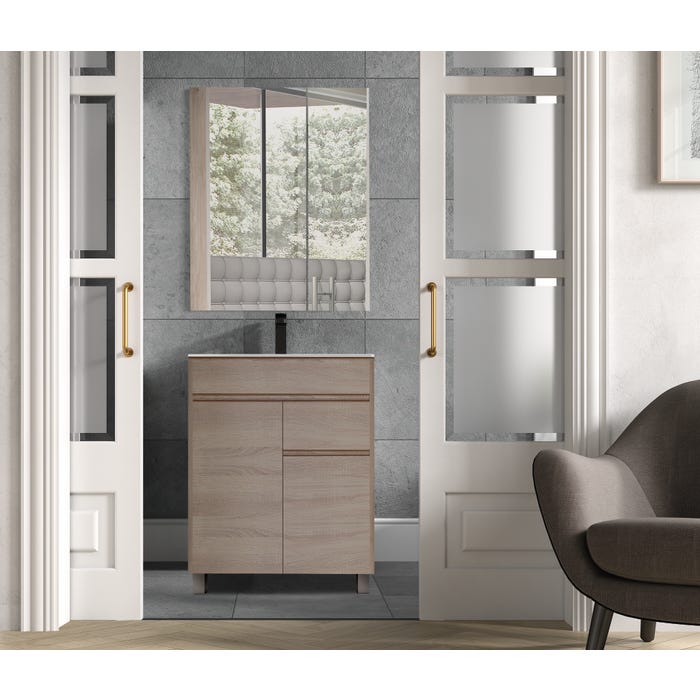 Bricomart MUEBLE DE BAÑO LONDRES ROBLE 60X45CM 2 PUERTAS Y 1 CAJON