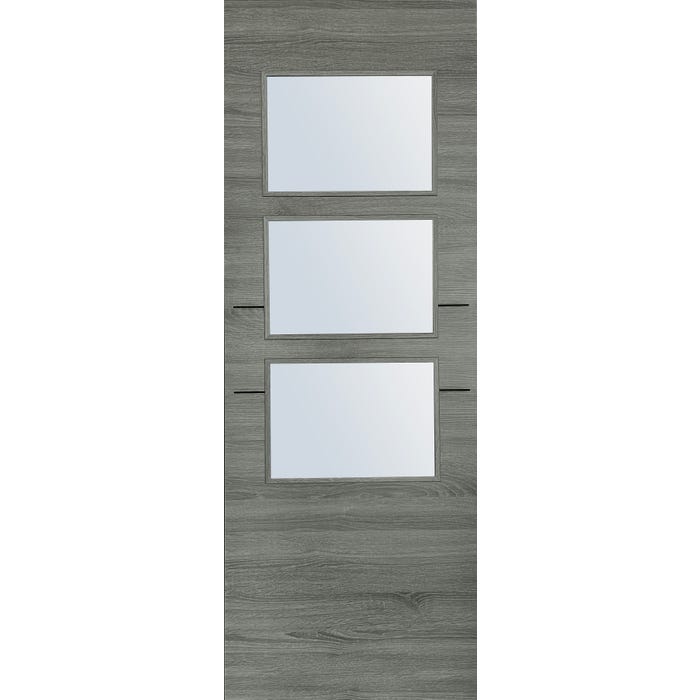 Bricomart PUERTA ABATIBLE EN BLOCK MELAMINA GRIS 82 5CM ACRISTALADA DERECHA