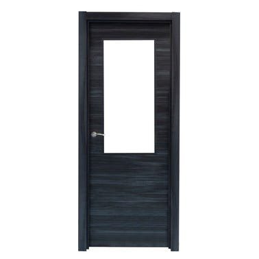 Bricomart PUERTA ABATIBLE EN BLOCK MELAMINA NEGRA 82 5CM ACRISTALADA DERECHA