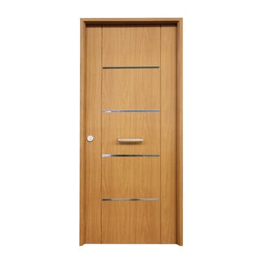 Bricomart PUERTA ENTRADA RESIDENCIAL RECUBIERTA PVC ROBLE 80 CM IZQUIERDA