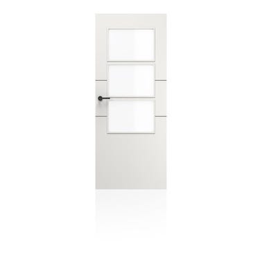 Bricomart PUERTA INTERIOR EN BLOCK LACADA BLANCA VT2 VIDRIADA 72 5 CM IZQUIERDA