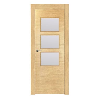 Bricomart PUERTA INTERIOR EN BLOCK MELAMINA ROBLE VT5 VIDRIADA 72.5CM DERECHA