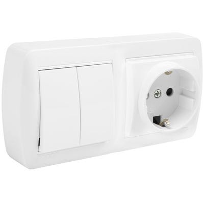 Bricomart SCHUKO + CONMUTADOR DOBLE MURAL SUPERFICIE BLANCO