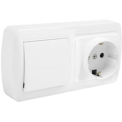 Bricomart SCHUKO + CONMUTADOR MURAL SUPERFICIE BLANCO