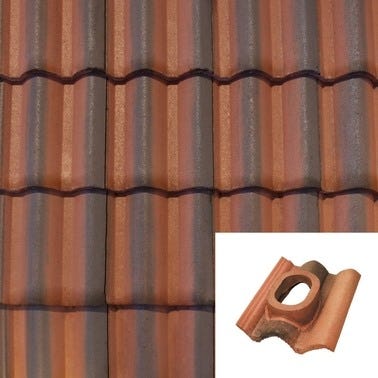 Bricomart TEJA DE HORMIGÓN CON SALIDA DE HUMOS CIRCULAR ROJO VIEJO