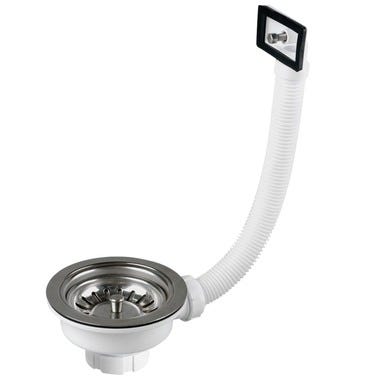 Bricomart VÁLVULA FREGADERO 115MM CON VÁSTAGO Y REBOSADERO BLANCO
