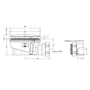 Bricomart VÁLVULA PLATO DE DUCHA 115MM CON TORNILLO BLANCO