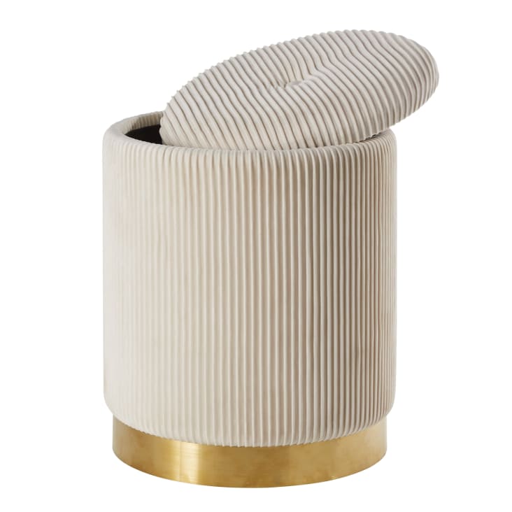 Maisons Du Monde Adrianna - Taburete Baúl De Terciopelo Plisado Blanco Y Dorado