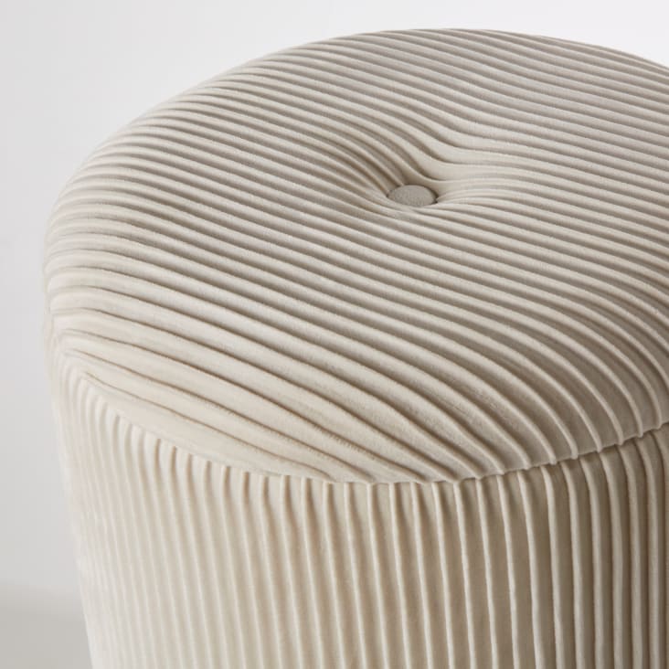Maisons Du Monde Adrianna - Taburete Baúl De Terciopelo Plisado Blanco Y Dorado