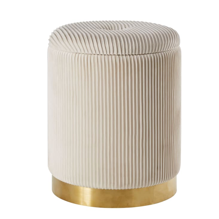 Maisons du Monde Adrianna - Taburete baúl de terciopelo plisado blanco y dorado