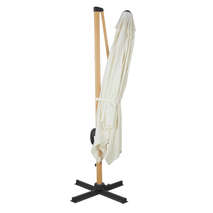 Maisons Du Monde Aguadila - Sombrilla Con Brazo Lateral 3 X 3m De Aluminio Efecto Madera Y Tela Color Crudo