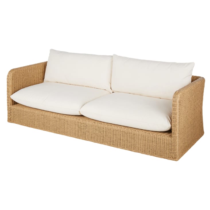 Maisons Du Monde Agulo - Sofá De 3 Plazas De Exterior De Resina Reciclada Efecto Ratán Y Poliéster Reciclado Beige