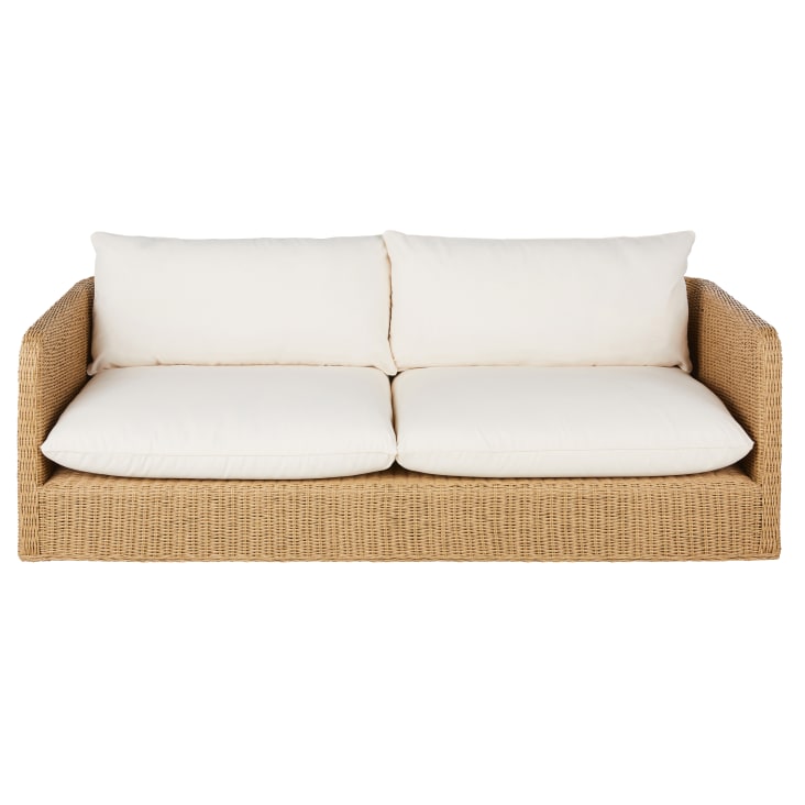 Maisons du Monde Agulo - Sofá de 3 plazas de exterior de resina reciclada efecto ratán y poliéster reciclado beige