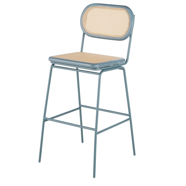 Maisons Du Monde Alba - Set De 2 Sillas De Bar De Acero Y Ratán Sintético Beige Y Verde