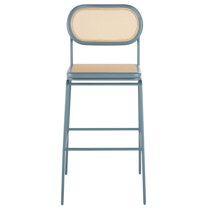 Maisons Du Monde Alba - Set De 2 Sillas De Bar De Acero Y Ratán Sintético Beige Y Verde