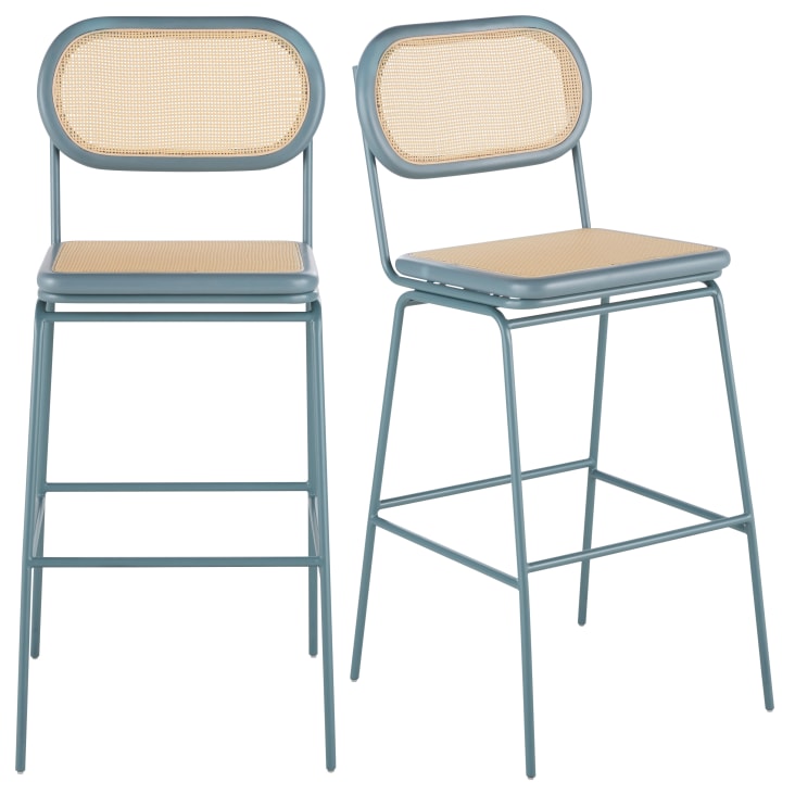 Maisons du Monde Alba - Set de 2 sillas de bar de acero y ratán sintético beige y verde