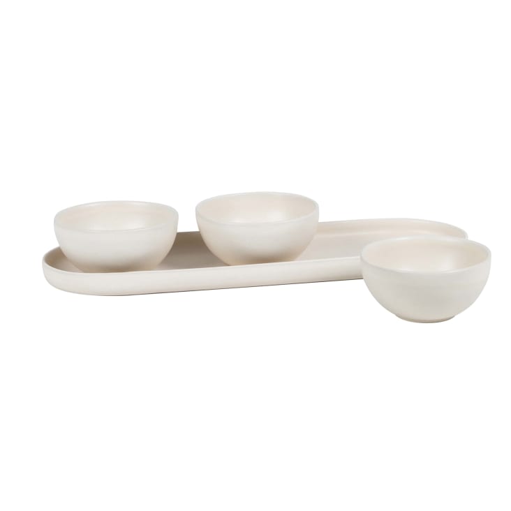 Maisons Du Monde Albane - Set De 3 Cuencos Para Aperitivos De Gres Beige Y Bandeja