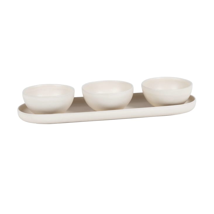 Maisons du Monde Albane - Set de 3 cuencos para aperitivos de gres beige y bandeja