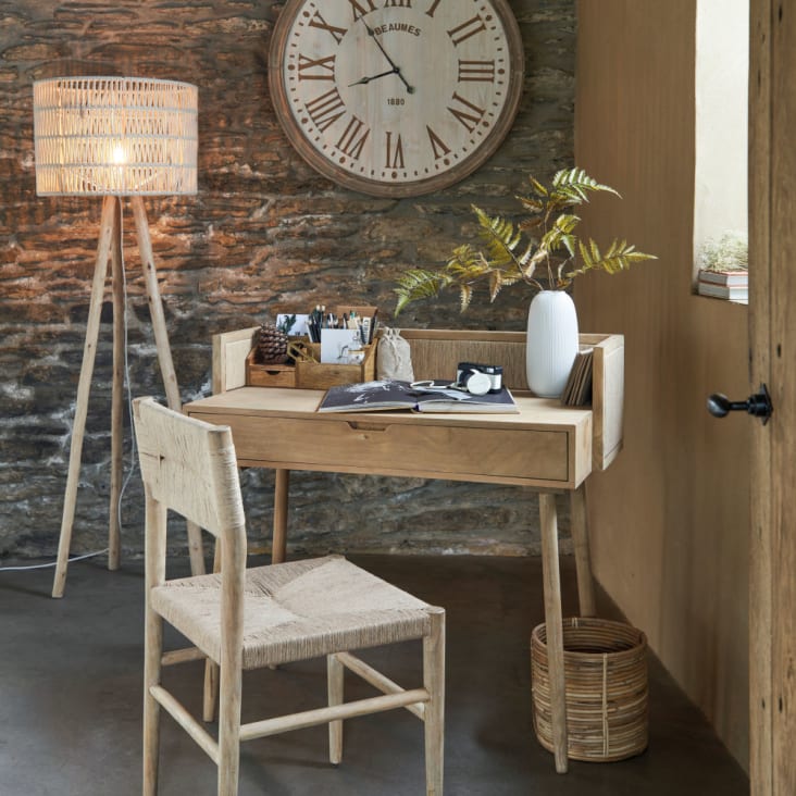 Maisons Du Monde ALES - Reloj Grabado Blanco Y Beige D. 90