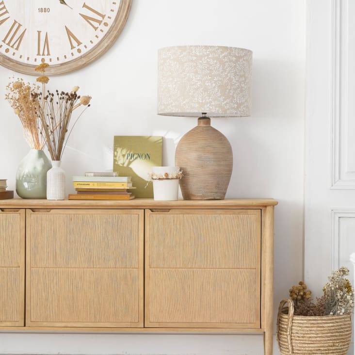 Maisons Du Monde ALES - Reloj Grabado Blanco Y Beige D. 90