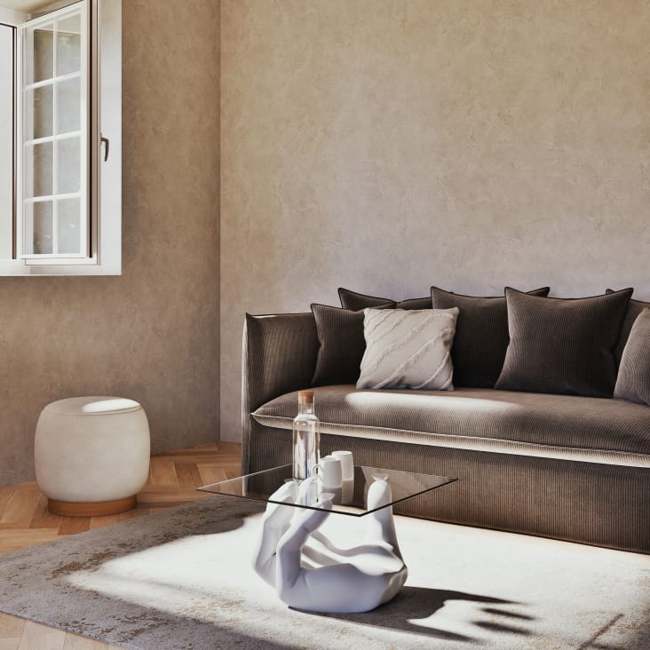 Maisons Du Monde ALESSA - Mesa Auxiliar De Cristal Y Mano En Magnesita Blanca