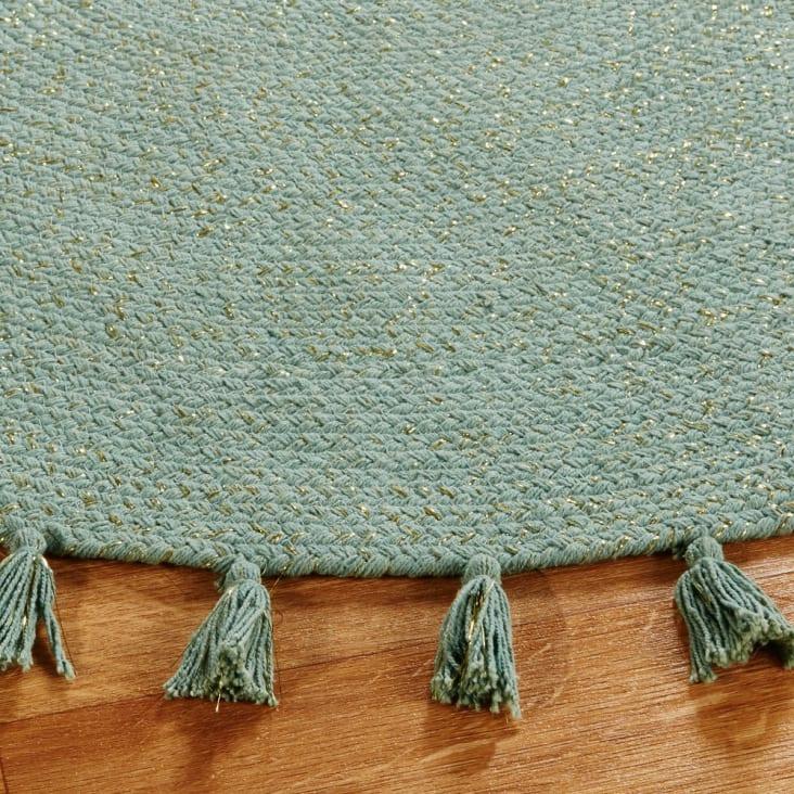 Maisons Du Monde Alfombra Redonda Con Pompones De Algodón Reciclado Verde D.100