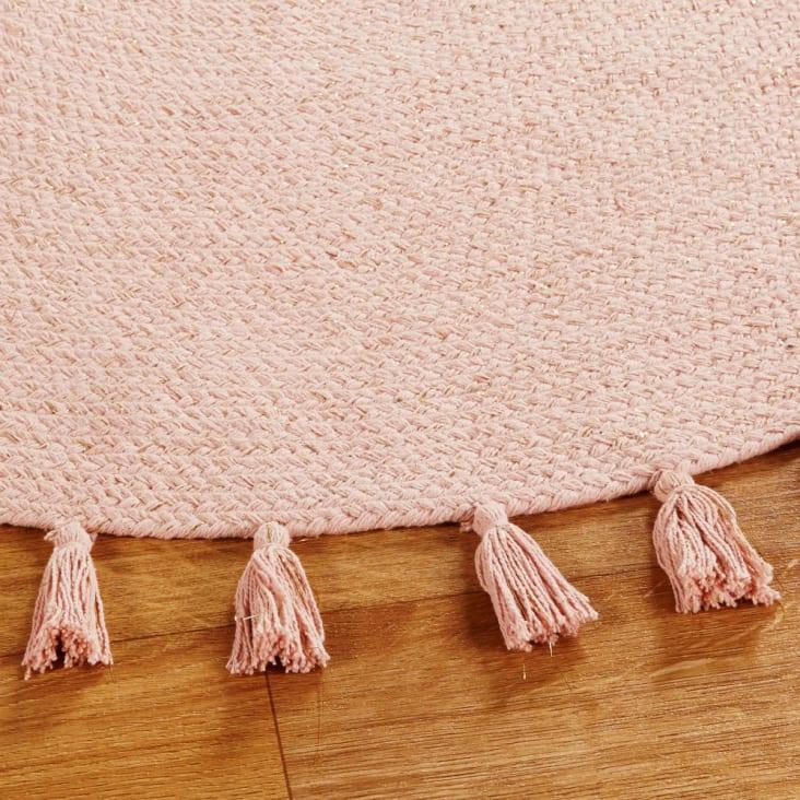Maisons Du Monde Alfombra Redonda Con Pompones De Algodón Reciclado Rosa D.100