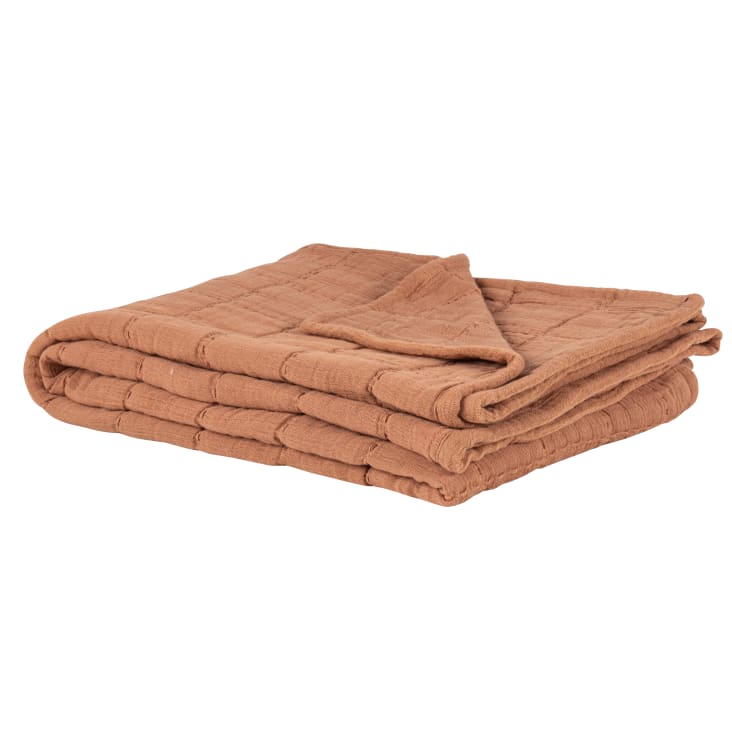 Maisons du Monde Alister - Manta de algodón lavado y pespunteado camel de 170x130 cm