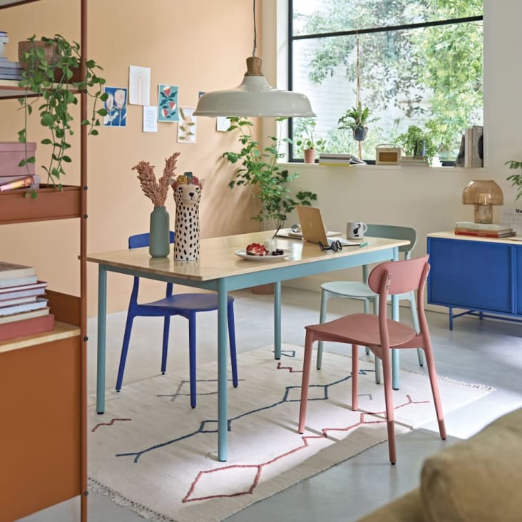 Maisons Du Monde AMENZU - Alfombra De Estilo Bereber De Lana Algodón Y Bambú Azul 140x200