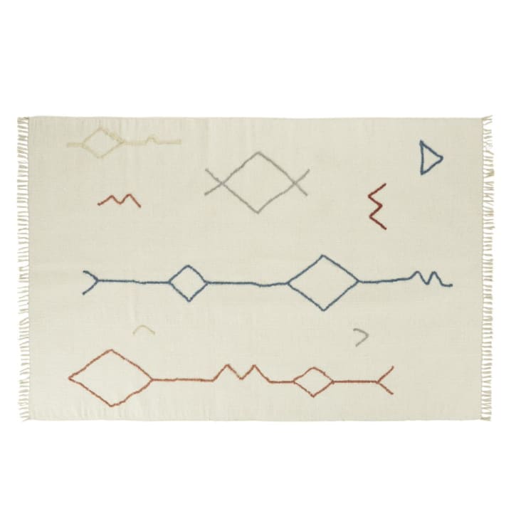 Maisons du Monde AMENZU - Alfombra de estilo bereber de lana algodón y bambú azul 140x200