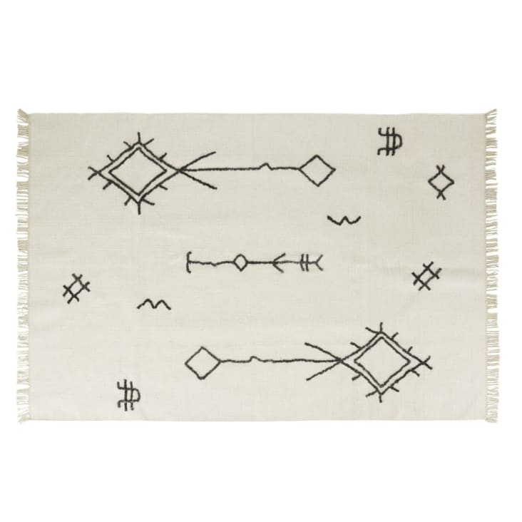 Maisons du Monde AMENZU - Alfombra de estilo bereber lana algodón y bambú en negro y blanco 140x200
