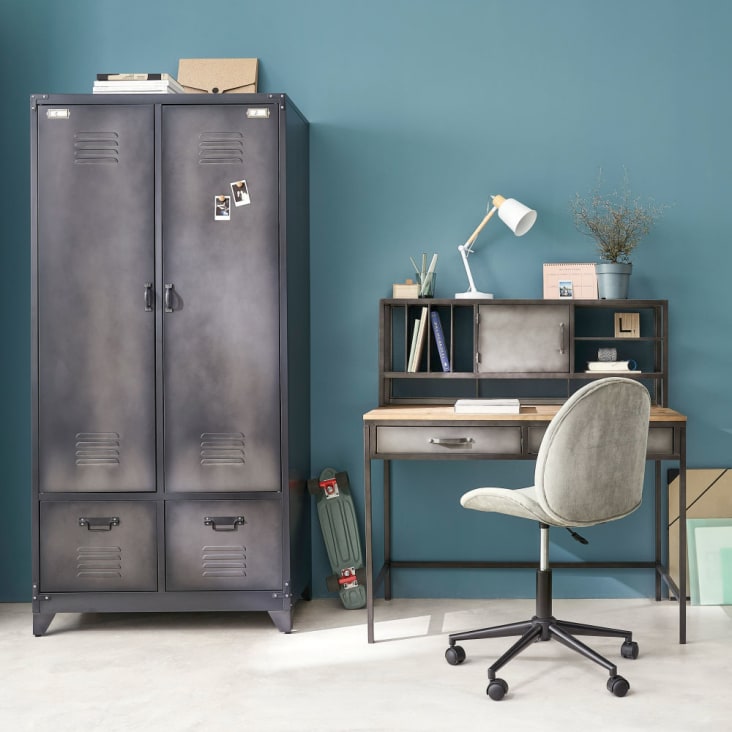 Maisons Du Monde Andrews - Guardarropa Con 2 Puertas Batientes De Metal En Gris Antracita