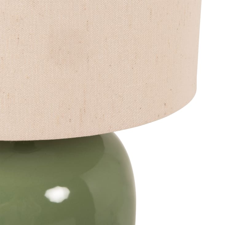 Maisons Du Monde Anilia - Lámpara De Mesa De Cerámica Verde Con Pantalla De Poliéster Reciclado Blanco