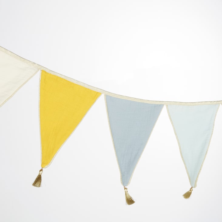 Maisons Du Monde Anouk - Guirnalda Con Banderines Lisos Multicolor Con Bies Y Pompones Dorados L. 210