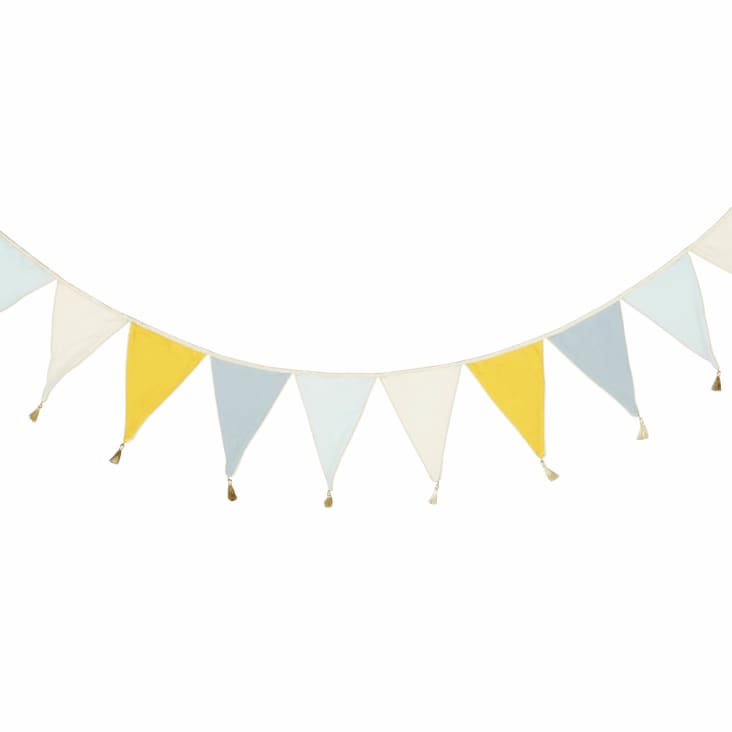Maisons du Monde Anouk - Guirnalda con banderines lisos multicolor con bies y pompones dorados L. 210