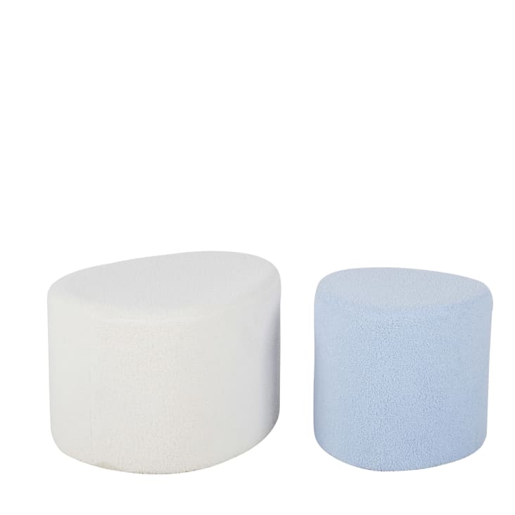 Maisons du Monde ANTHIME - Pufs de tejido efecto lana rizada blanco y azul (x2)