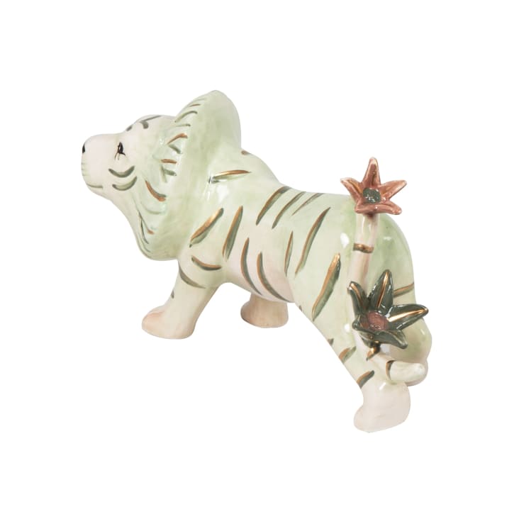 Maisons Du Monde Antonio - Estatuilla León De Cerámica Verde Rosa Y Dorado Altura 12 Cm