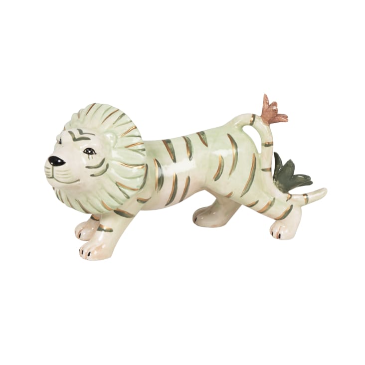 Maisons du Monde Antonio - Estatuilla león de cerámica verde rosa y dorado altura 12 cm