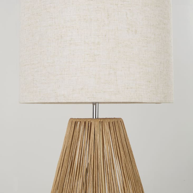 Maisons Du Monde AOUDA - Lámpara De Pie De Ratán Y Pantalla De Lino Blanco Alt. 140
