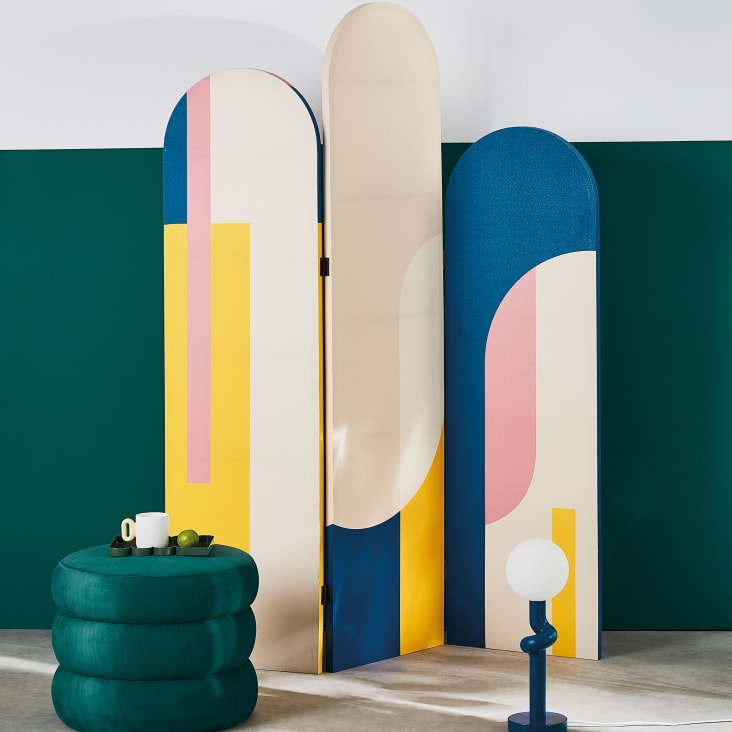 Maisons Du Monde APPOLINE - Puf Redondo De Terciopelo Verde Azulado