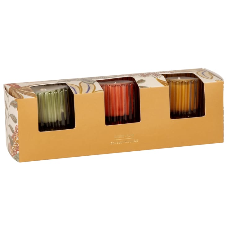 Maisons du Monde AQABA - Juego de velas perfumadas (x3) en tarros cristal amarillo verde y rojo