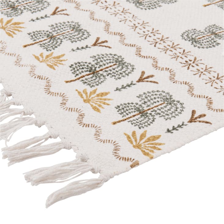 Maisons Du Monde ARAVA - Alfombra De Algodón Reciclado Con Estampado Vegetal Multicolores Y Flecos 90 X 150